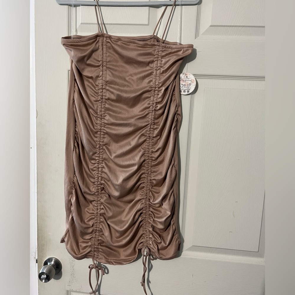 Brown/Tan body con adjustable dress